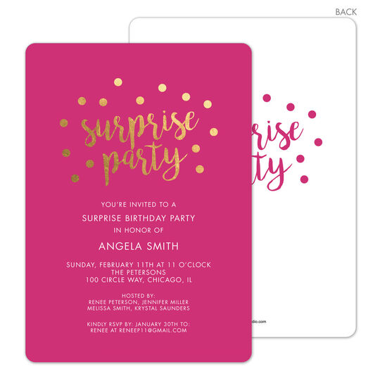 Raspberry Surprise Party Confetti Dot Invitations